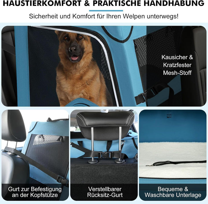 Snagle Paw Faltbare Transportbox,Stabiler Transportbox Hund Rückbank mit Kopfstützen-Gurt, Metallrah