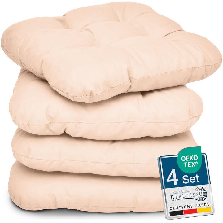 Beautissu 4er Set Sitzkissen Indoor &amp; Outdoor mit Schaumstoff Füllung | 40x40cm 8cm Natur weiche wid