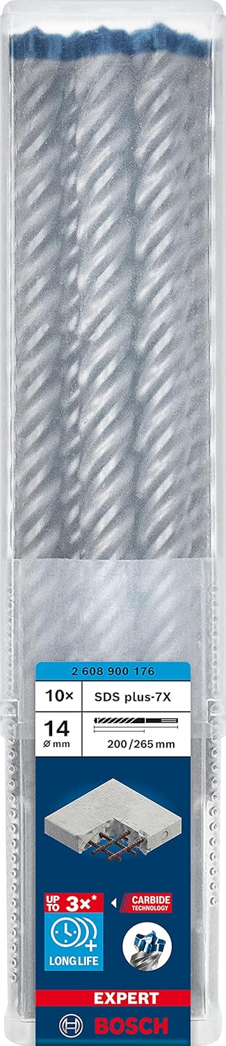 Bosch Professional 10x Expert SDS plus-7X Hammerbohrer (für Stahlbeton, Ø 14,00x265 mm, Zubehör Bohr