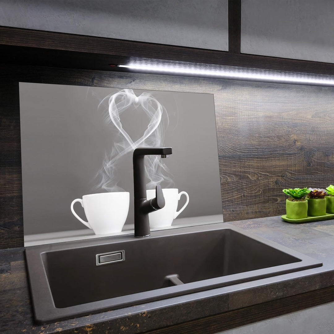SmartDecoration Herdabdeckplatte Ceranfeldabdeckung aus Glas 80x52 cm Einteilig Motiv "Kaffee" Grau