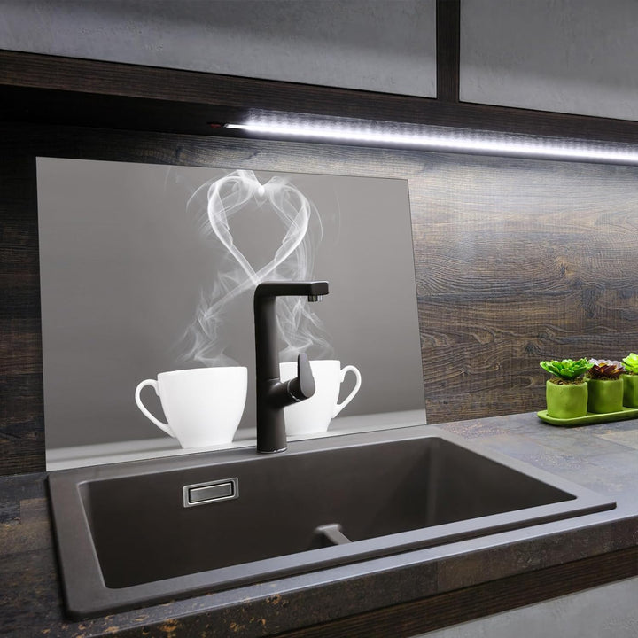 SmartDecoration Herdabdeckplatte Ceranfeldabdeckung aus Glas 80x52 cm Einteilig Motiv "Kaffee" Grau