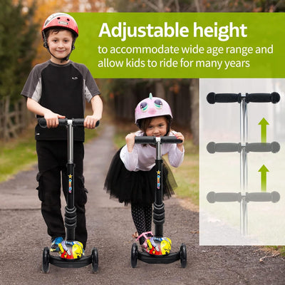 3-in-1 Kinder Roller Scooter mit Abnehmbarem Sitz und LED Leuchträdern Rollen|Höhenverstellbarer Kin