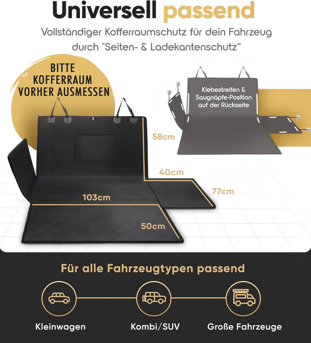HELDENWERK Kofferraumschutz Hund mit Seiten- und Ladekantenschutz - Universal Auto Kofferraum Hunded