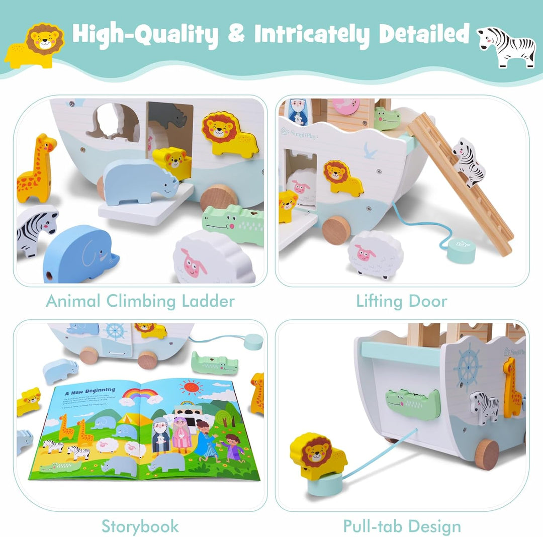 SIMPLIPLAY Holzspielzeug Arche Noah – Montessori STEM Lernspielzeug für Kleinkinder mit Geschichtenb