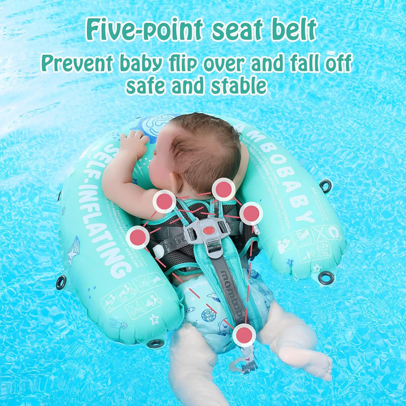 HECCEI Schwimmring Baby mit Sonnendach, Mambobaby Autom Aufblasbare Baby Schwimmhilfe, Kompaktes Fal