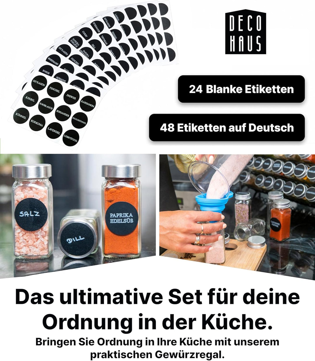 Deco haus® Gewürzregal Stehend & Wand [MIT GEWÜRZDOSEN & ETIKETTEN] - Spices Gewürz Organizer - Spic