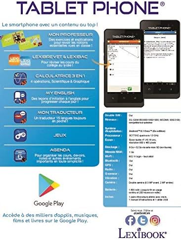 LEXIBOOK Tablet Telefon, Smartphone für Tweens und Teens, mit Kindersicherung, Zeitmanagement, Andro