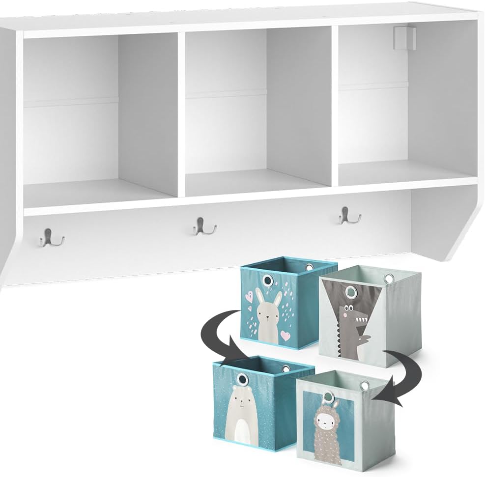 Vicco Wandregal für das Kinderzimmer Luigi, Weiss, 107 x 56 cm mit 2 Faltboxen Opt.2 Regal 107x56 cm
