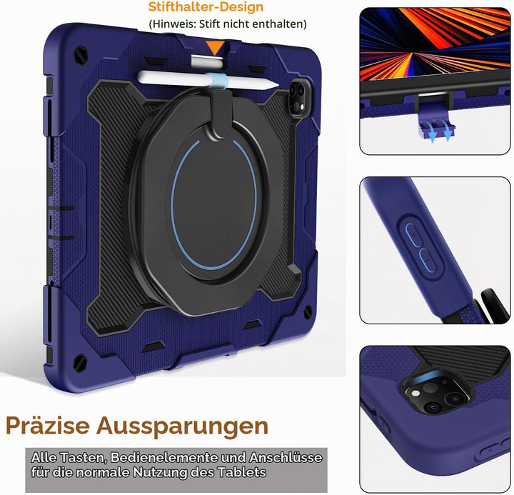 ROISKIN iPad Pro 12.9 Hülle (2022/2021/2020): Stossfeste Schutzhülle mit Stifthalter &amp; Bildschirmsch