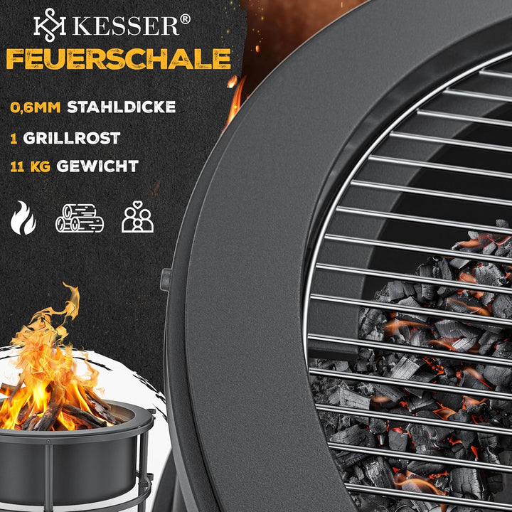 KESSER® Feuerschale mit Grillrost Ø65cm Feuerkorb 0,6mm Kaltveredelter Stahl | Mobile Feuertonne mit