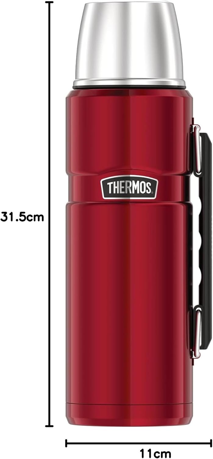 Thermos Stainless King Thermosflasche rot 1,20l - Edelstahl, absolut dicht, mit Trinkbecher und Grif