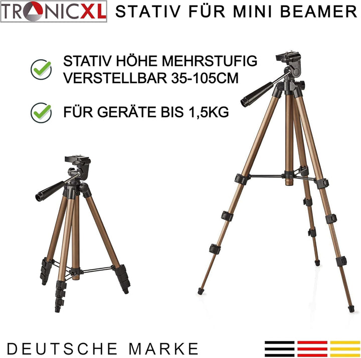 TronicXL Tripod 19P 105cm Stativ Ständer für Mini Video Beamer kompatibel mit Dell M110 M115 HD Anke