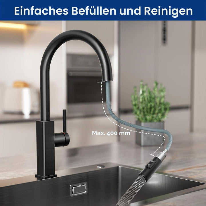 CECIPA Küchenspüle Schwarz 78 x 45 cm mit Wasserhahn Ausziehbar, Spüle Küche, Granitspüle ab 45 cm b