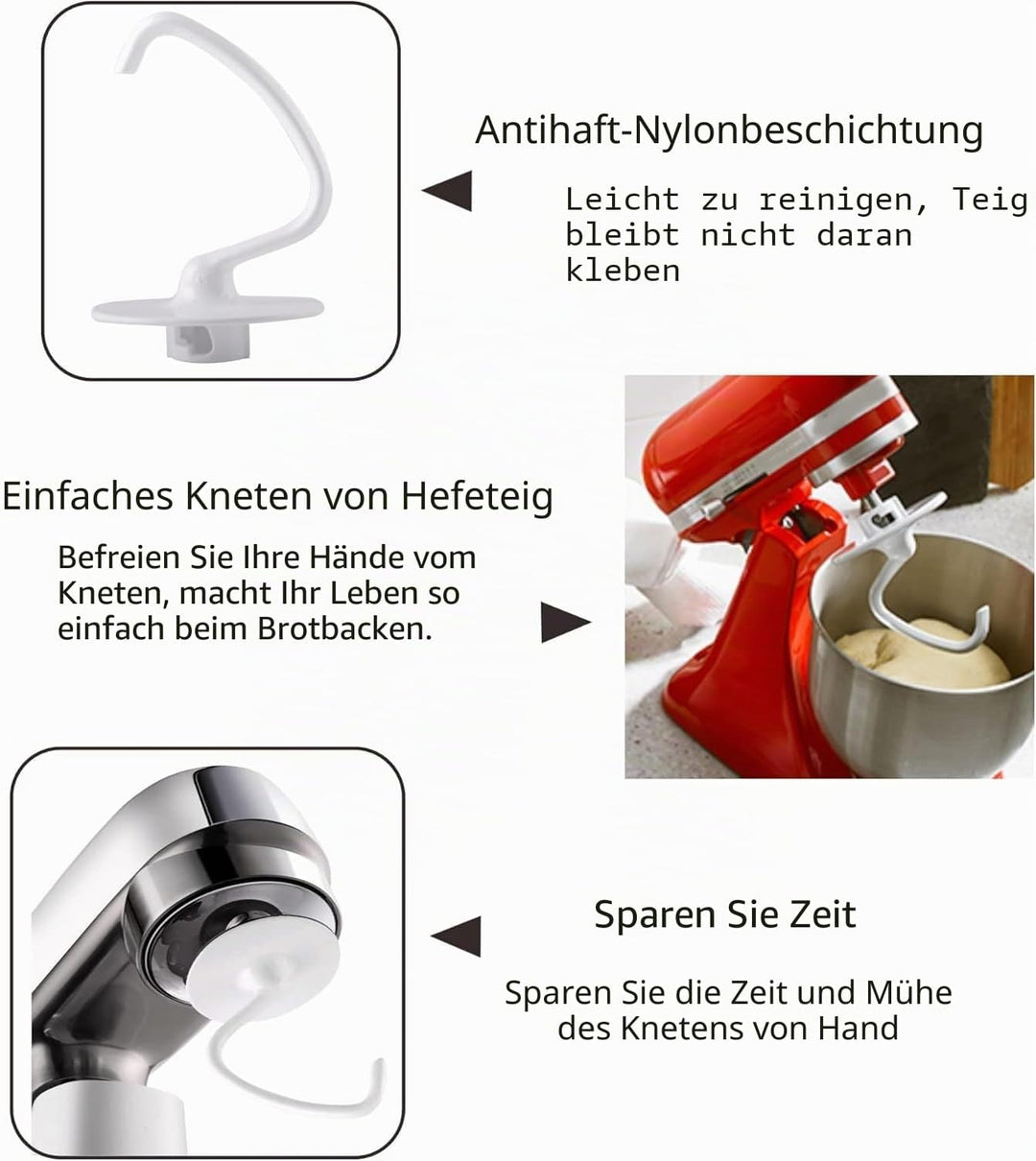 Poweka K45DH Knethaken Ersatz für KitchenAid K45 / K45SS / KSM90-110 – Aluminium mit Antihaftbeschic