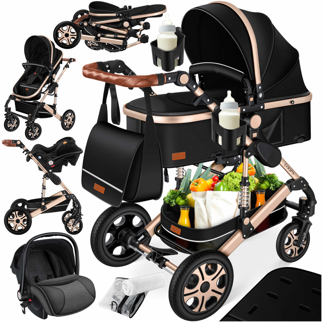 KESSER® Loops 4 in 1 Kinderwagen Kombikinderwagen Komplett-Set inkl. Babywanne & Buggy Sportsitz & A