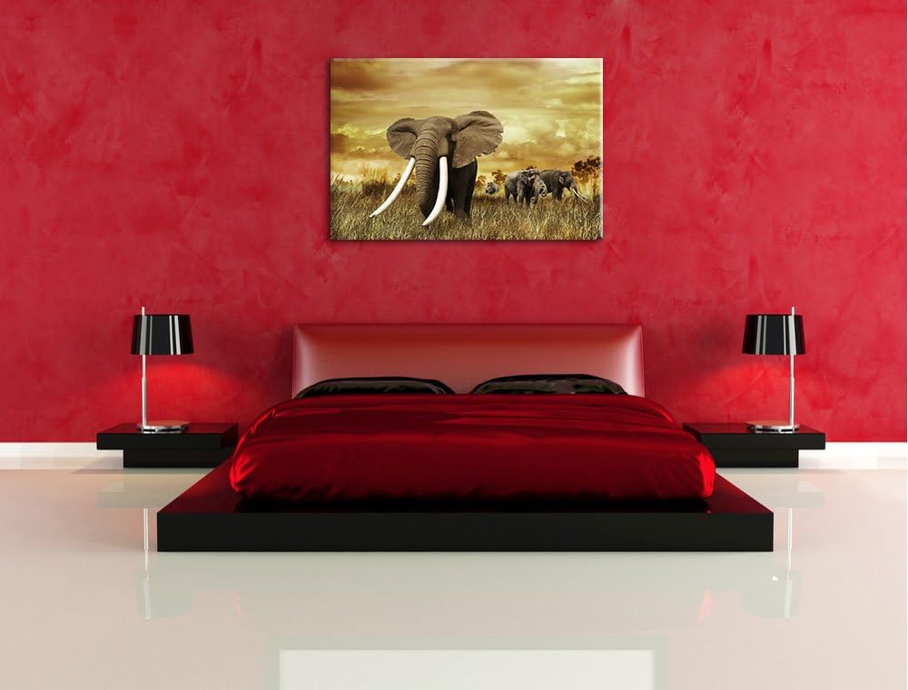 Stolzer Elefant in Savanne Format: 100x70 auf Leinwand, XXL riesige Bilder fertig gerahmt mit Keilra