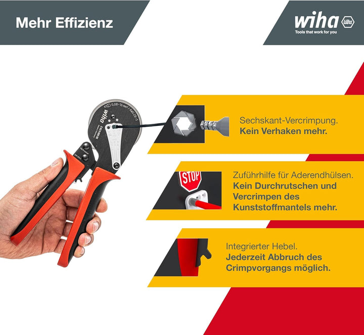 Wiha Profi Quetschzange Crimpzange automatische Anpassung Aderendhülsengrösse 0,08 - 16mm² (41246) I