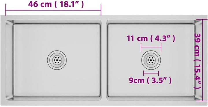 vidaXL Handgemachte Einbauspüle Wasserabfluss in X-Form Spüle Edelstahlspüle Spülbecken Küchenspüle