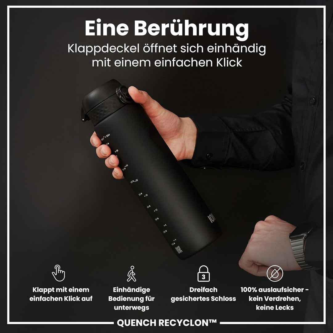 ION8 1 Liter Trinkflasche, 1000ml, Auslaufsicher, Einhandöffnung, Sichere Verriegelung, Spülmaschine