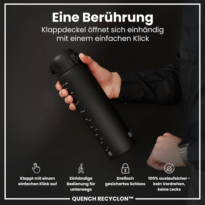 ION8 1 Liter Trinkflasche, 1000ml, Auslaufsicher, Einhandöffnung, Sichere Verriegelung, Spülmaschine