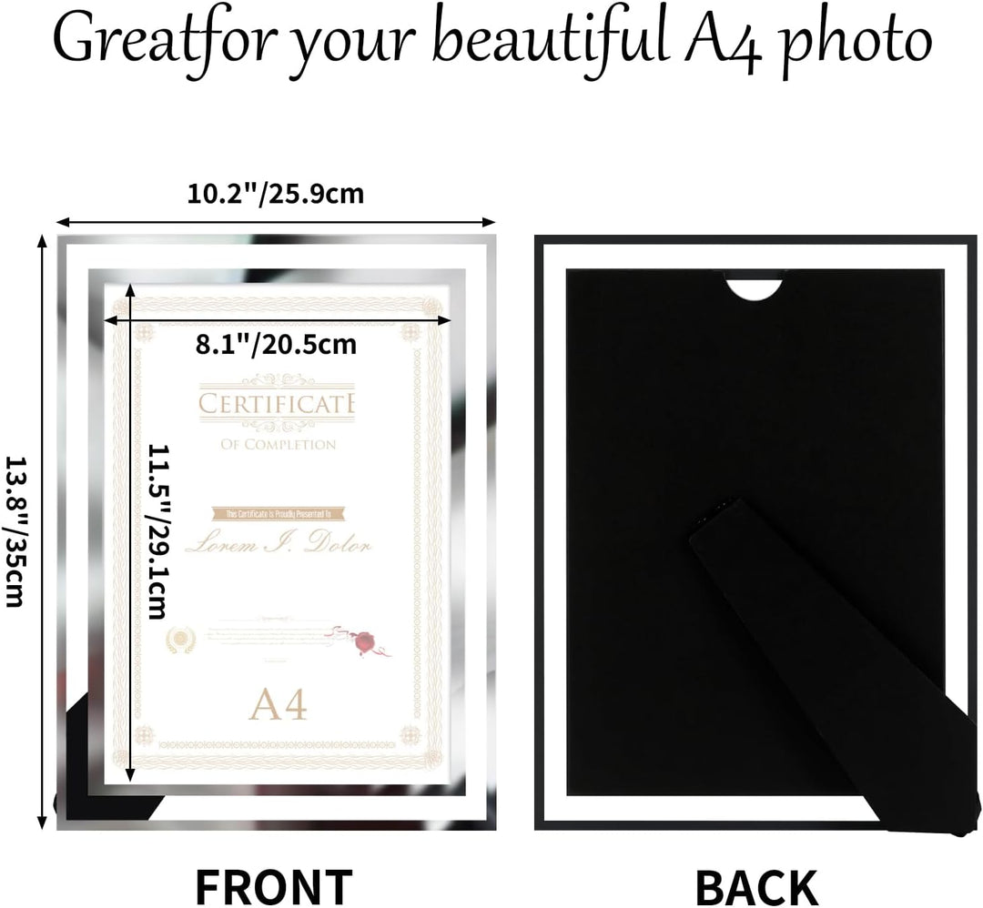 Hoikwo 4er-Set Bilderrahmen DIN A4 Glas – Fotorahmen Silber für Zertifikate, Diplome, Familienfotos