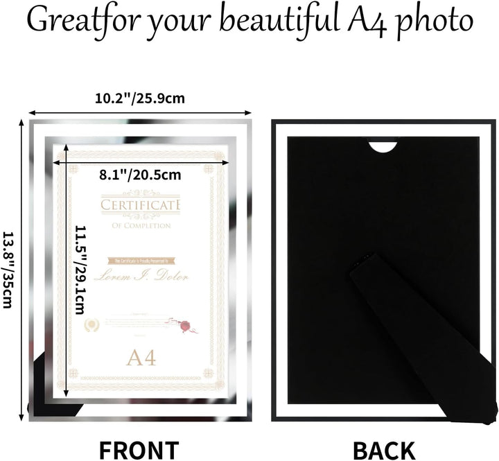 Hoikwo 4er-Set Bilderrahmen DIN A4 Glas – Fotorahmen Silber für Zertifikate, Diplome, Familienfotos