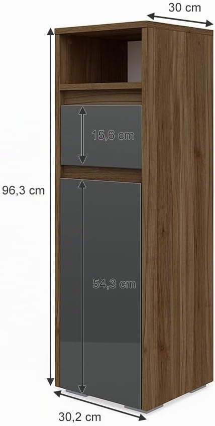 Vicco Midischrank Majest, Anthrazit Hochglanz/Nussbaum, 30 x 96 cm Anthrazit Hochglanz Midischrank,