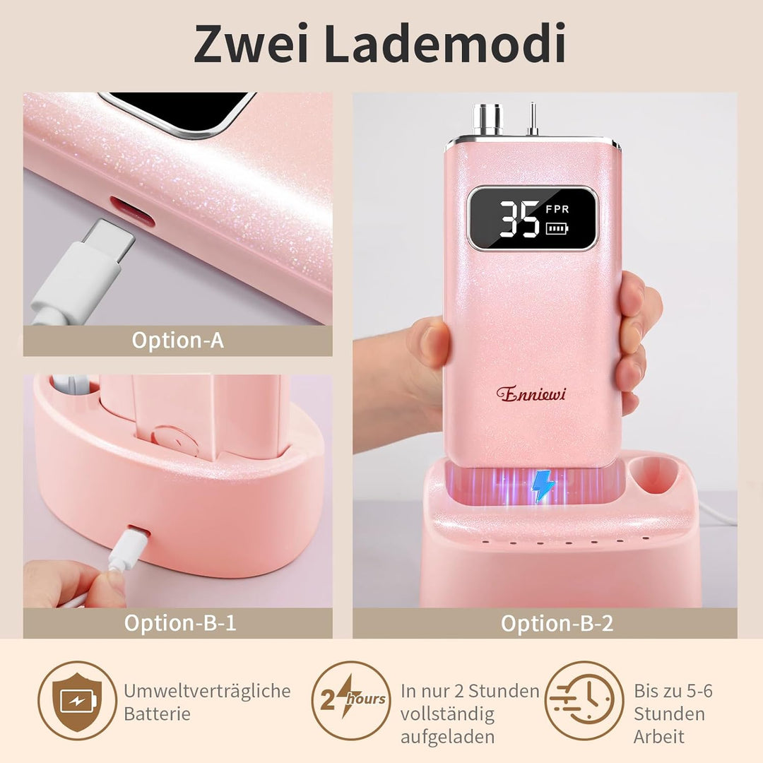 Nagelfräser, Wiederaufladbare Professionelle Elektrische Nagelfeile 35000 U/min, Nagelfräser mit akk