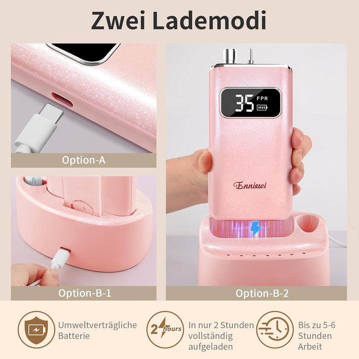 Nagelfräser, Wiederaufladbare Professionelle Elektrische Nagelfeile 35000 U/min, Nagelfräser mit akk