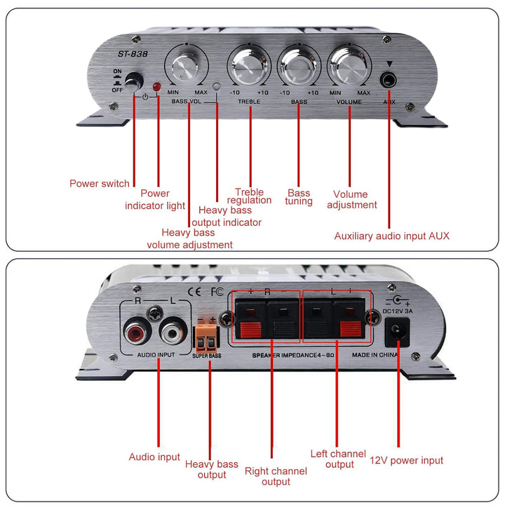 Leikurvo HiFi-Verstärker, 2.1CH Stereo Verstärker, RMS 20Wx2+40W ST-838 Mini Hifi Verstärker Subwoof