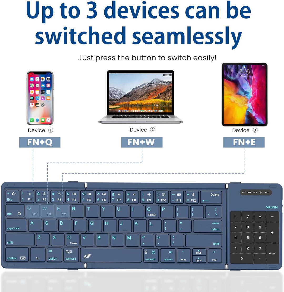 Nillkin Faltbare Bluetooth Tastatur mit Touchpad, kabellose Wiederaufladbare Klapptastatur mit Ziffe