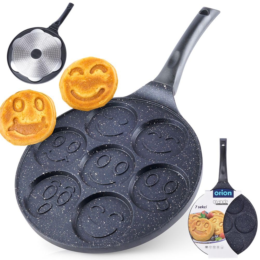 ORION Augenpfanne Ø 27 cm | Spiegelei-Pfanne für 7 Eier | Crepepfanne für Gas | fur Induktion, mit a