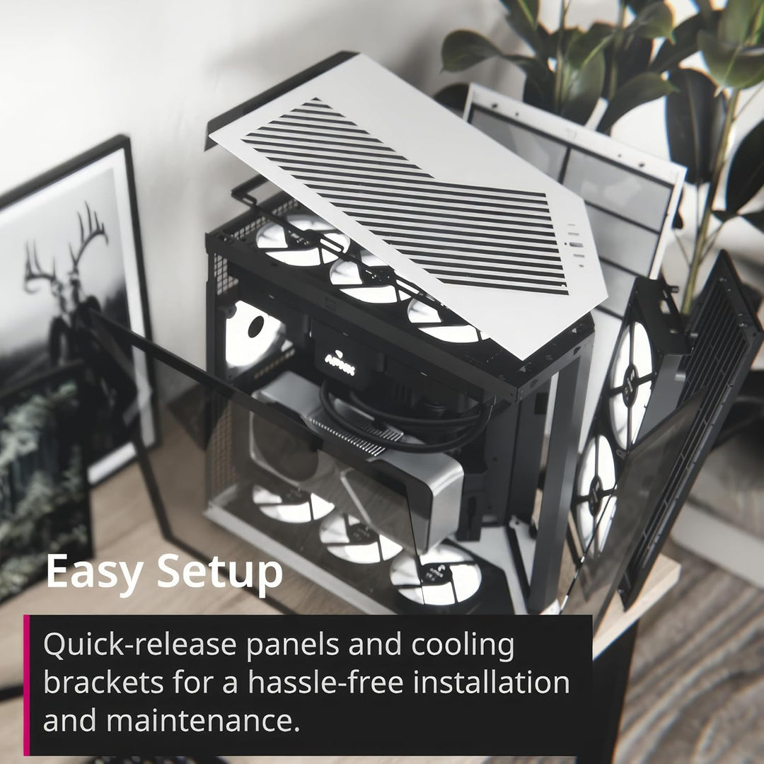 APNX V1 Gaming PC Gehäuse ATX Schwarz mit Holz - Mid Tower Gaming Case mit Tempered Glass - Grafikka