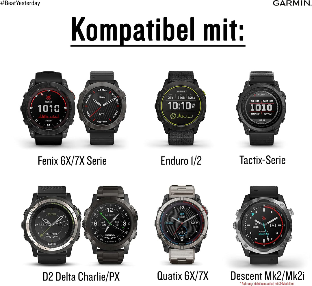 Garmin Quickfit Armband, 26mm, Silikon, Schwarz, passend für Fenix 5X/6X/7X Serie, Enduro 1/2, Tacti