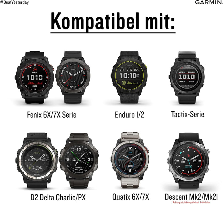 Garmin Quickfit Armband, 26mm, Silikon, Schwarz, passend für Fenix 5X/6X/7X Serie, Enduro 1/2, Tacti
