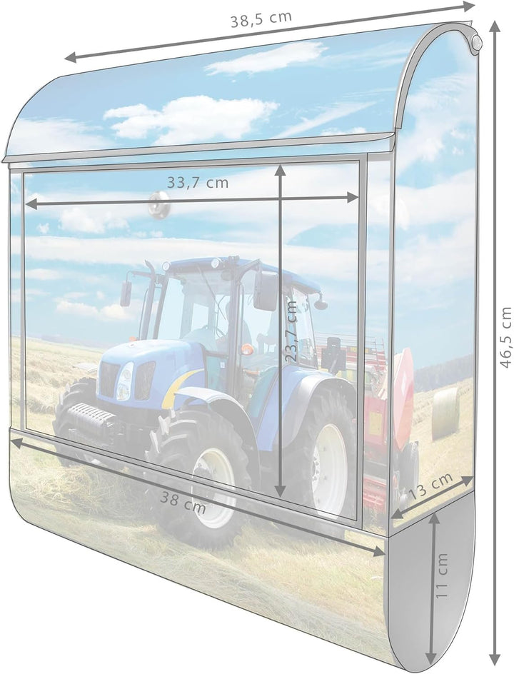 banjado® Design Briefkasten mit Motiv Traktor 39x47x14cm &amp; 2 Schlüssel - Briefkasten Stahl schwarz m