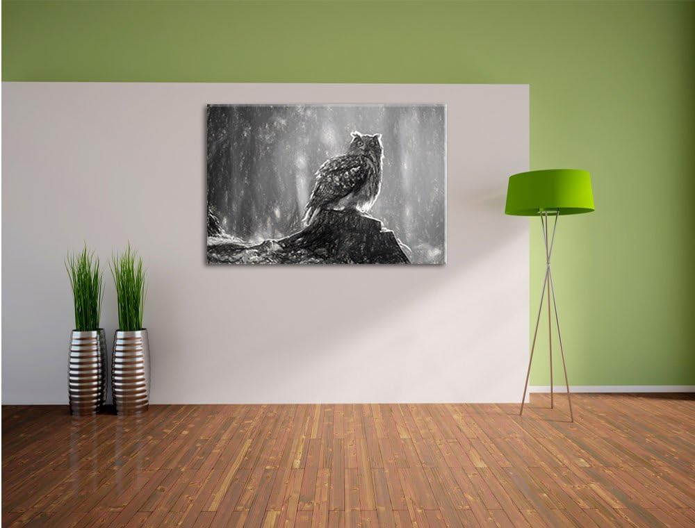Pixxprint Eule auf dem Baumstamm als Leinwandbild/Grösse: 100x70 cm/Wandbild/Kunstdruck/fertig bespa