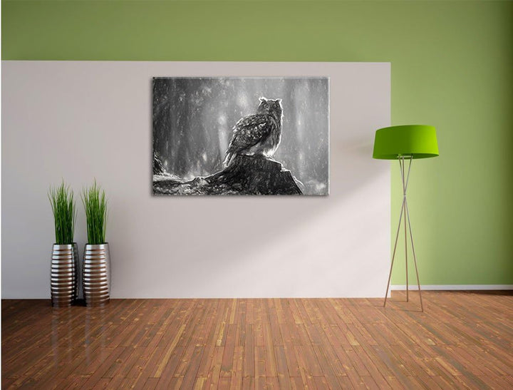 Pixxprint Eule auf dem Baumstamm als Leinwandbild/Grösse: 100x70 cm/Wandbild/Kunstdruck/fertig bespa