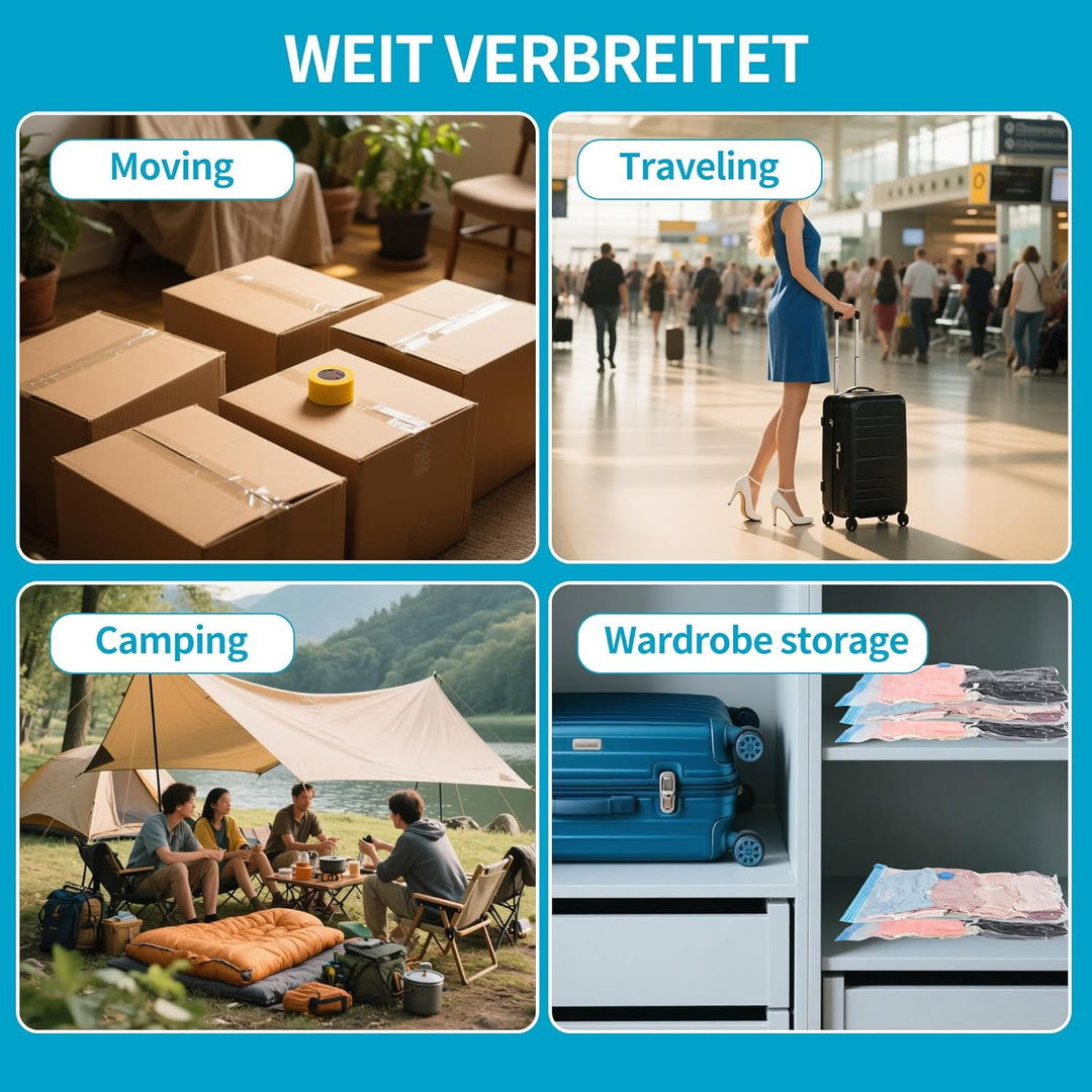 Vakuumbeutel, 12 vakuumbeutel für kleidung, 3 Grössen (4+100 x 80, 4+80 x 61, 4+60 x 41) + 1 Vakuum-