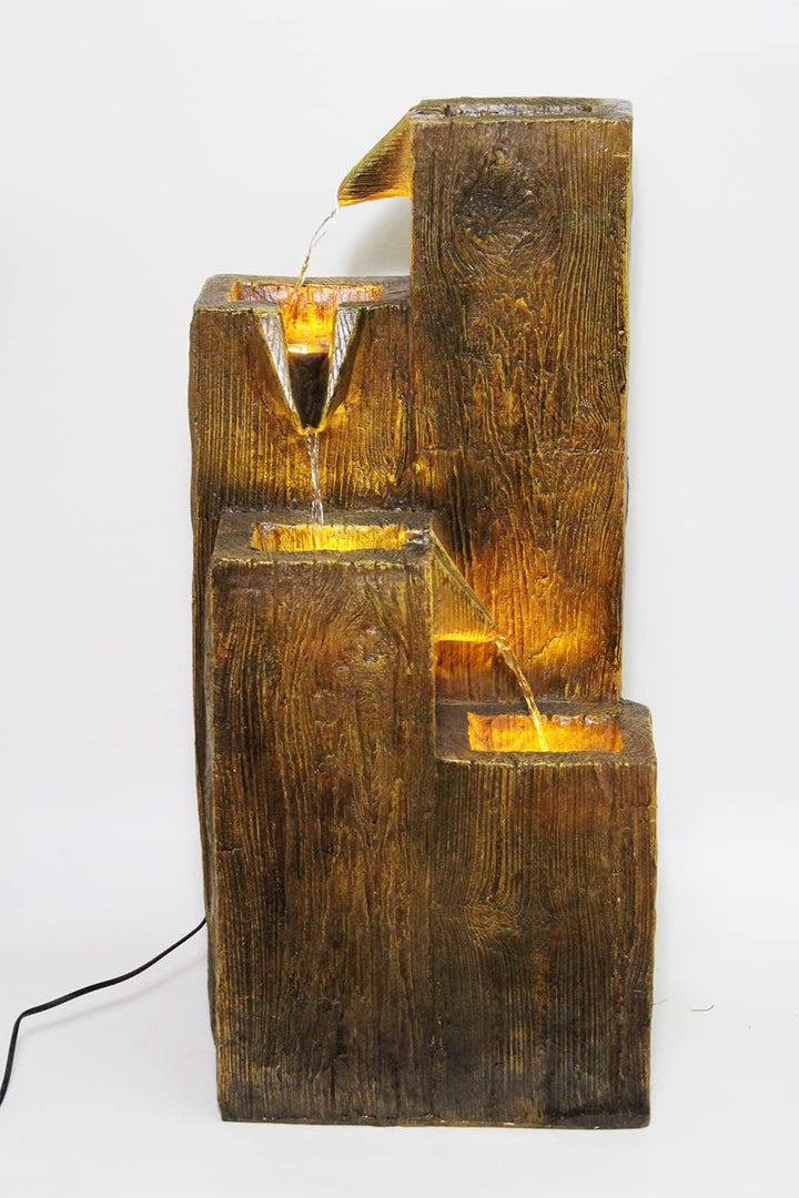 Gartenbrunnen BK823 in Holzoptik Springbrunnen Terrassenbrunnen Zimmerbrunnen mit Beleuchtung Warm W