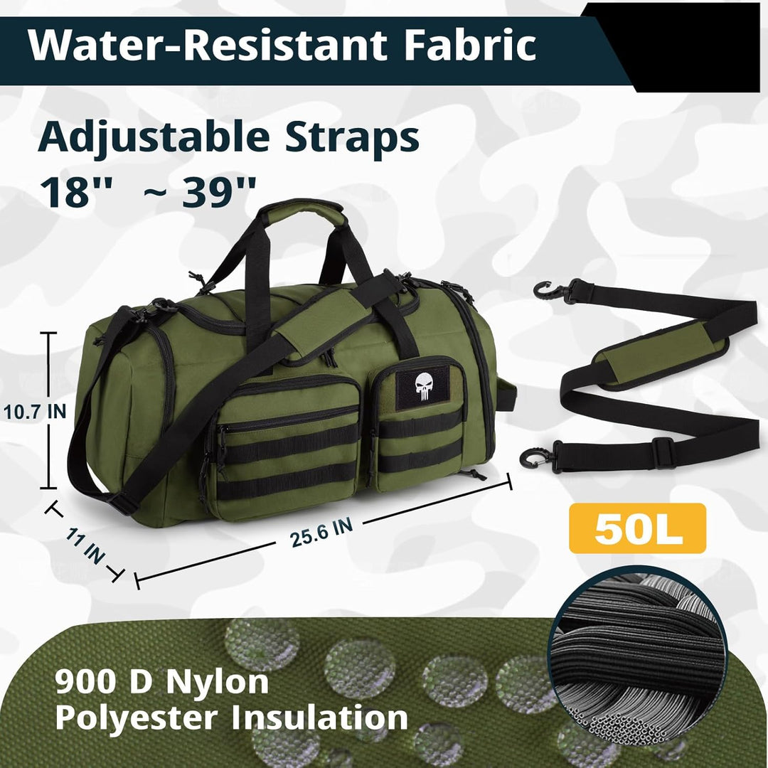 Taktische Sporttasche für Herren, 50L Grosse 3-in-1-Sport-Reisetasche mit Schuhfach, Wasserabweisend