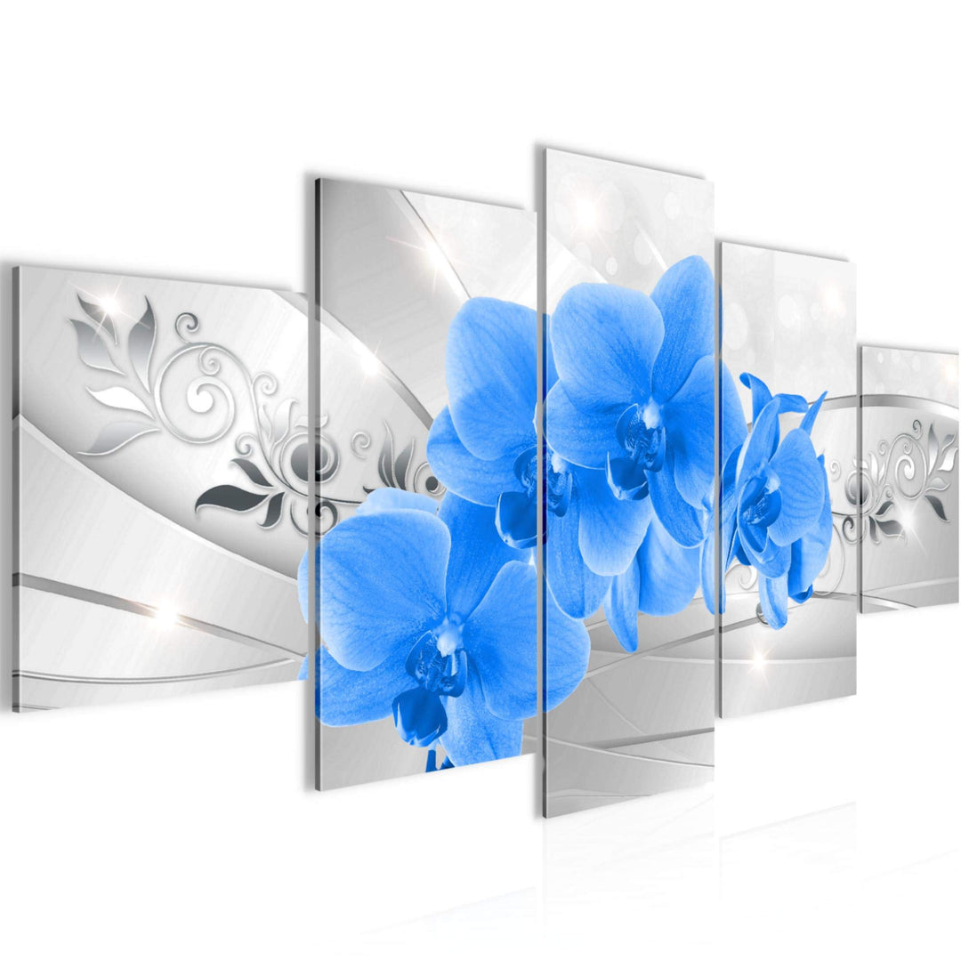 Runa Art Wandbilder Blumen Orchidee 5 Teilig Bild auf Vlies Leinwand Deko Wohnzimmer Silber Blau 210