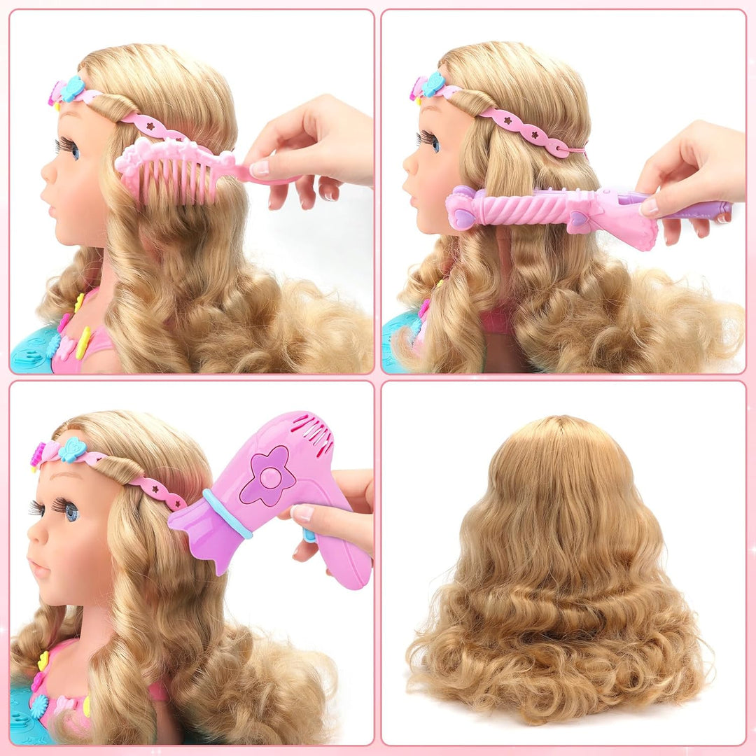 deAO Schminkpuppe Frisierkopf für Kinder, 25cm Schminkkopf Puppe Stylingkopf, Puppenkopf Spielzeug S