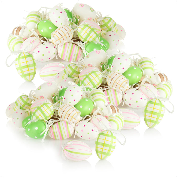 com-four® 108x handbemalte Ostereier zum Aufhängen 6 cm - pastellfarbene Osterdeko mit tollen Muster