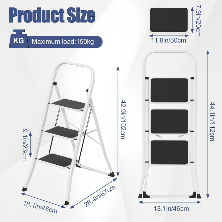 Aufun Trittleiter 3 Stufen klappbar, Leitertritt Faltbare Leiter aus legiertem Stahl, mit rutschfest