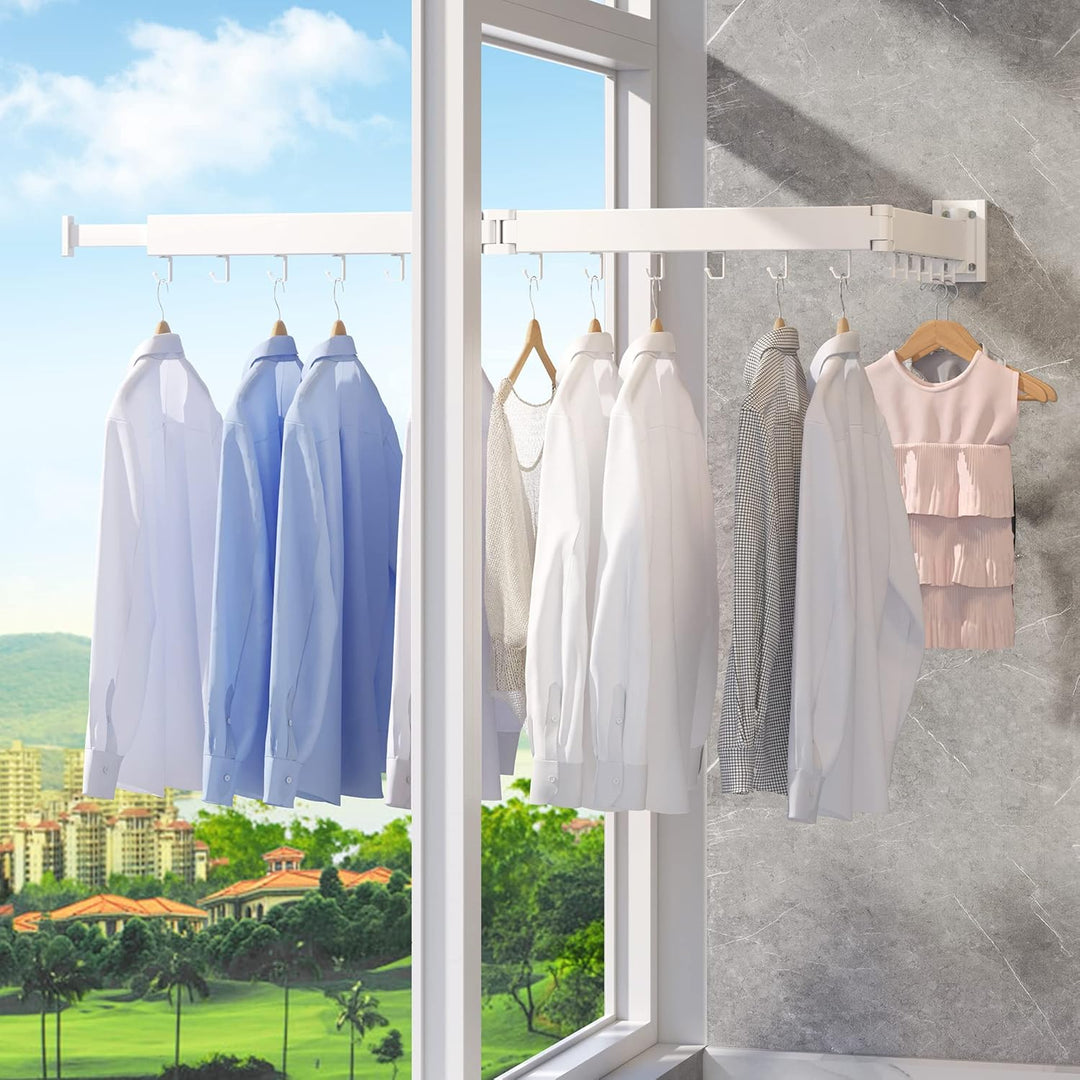 Clothes Drying Rack,Laundry Space Saver Wall Mounted,Retractable,Collapsible(Tri-Fold), White Color