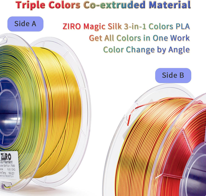 ZIRO PLA Filament Dreifach Farbe Coextrusion Silk 3D Drucker Filament 1.75mm für 3D-Drucker & 3D-Sti