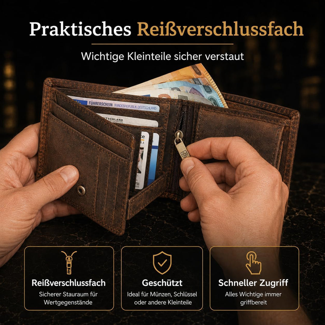 hodalump Echt-Leder Geldbörse • Premium Geldbeutel für Damen und Herren mit RFID-Schutz • Langlebige
