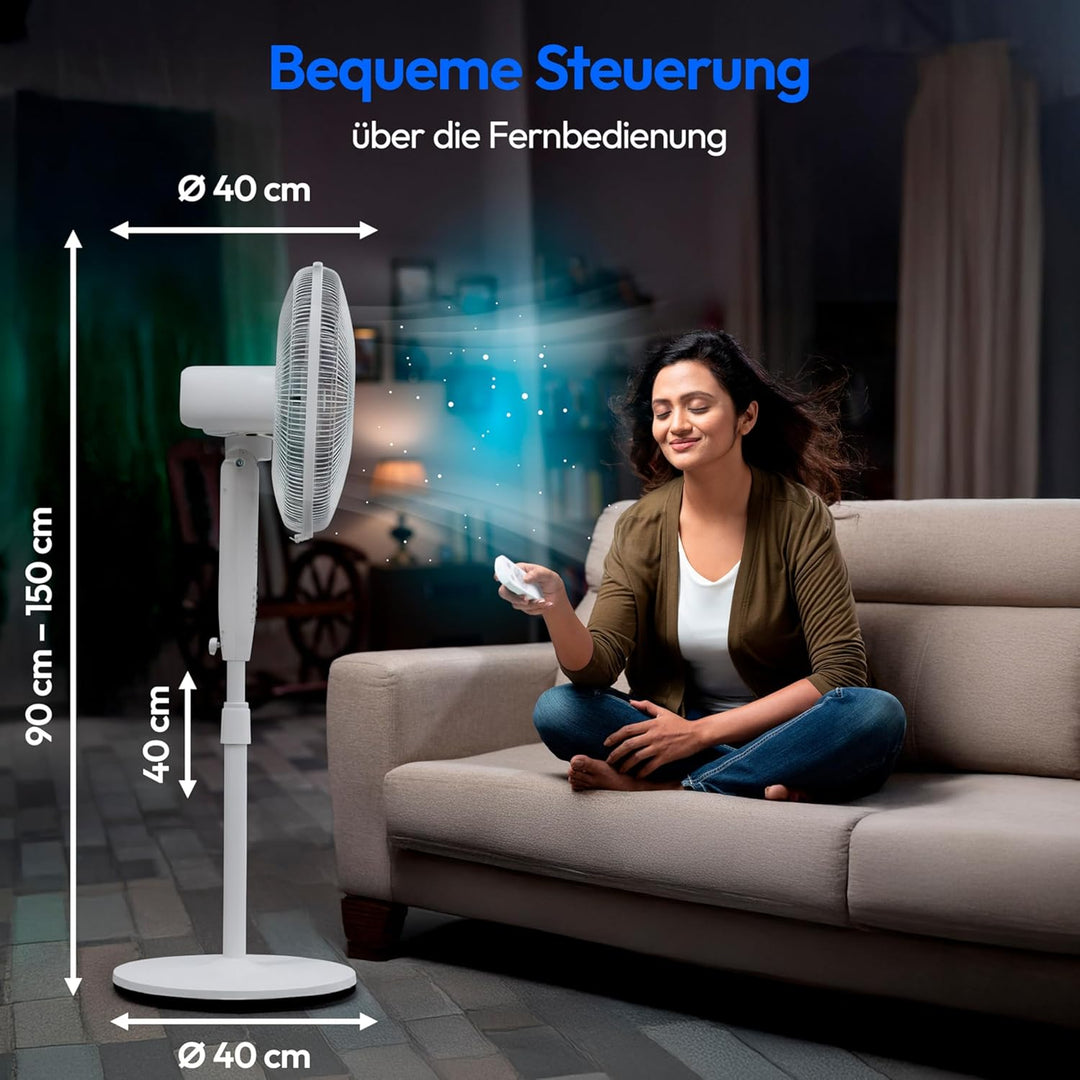MEDION P21 SF Standventilator mit Fernbedienung (Ventilator leise, 3 Modi Schlafmodus Natur Oszilier
