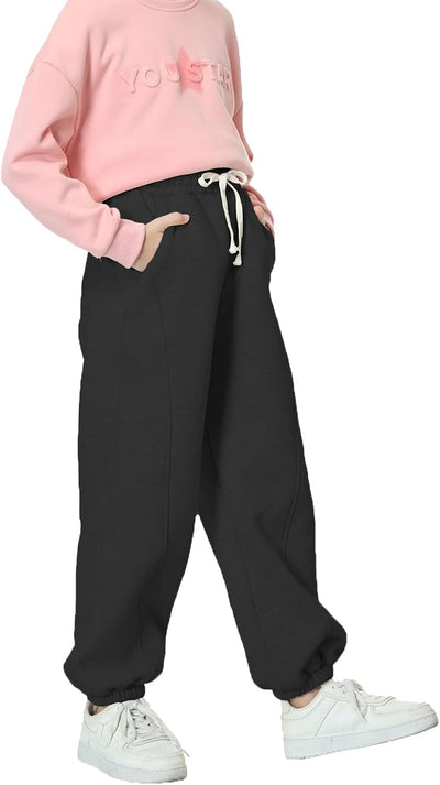 Rolanko Jogging Hose für Mädchen, Baumwoll Fleece Sport Joggers Trainingsanzug mit Mehreren Taschen